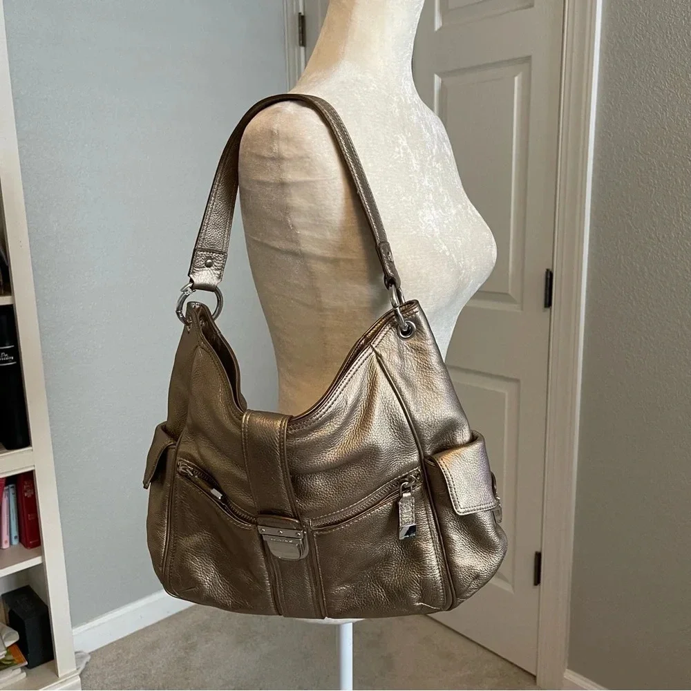 Michael Kors Pebbled Leather Shoulder Bag Metallic Gold